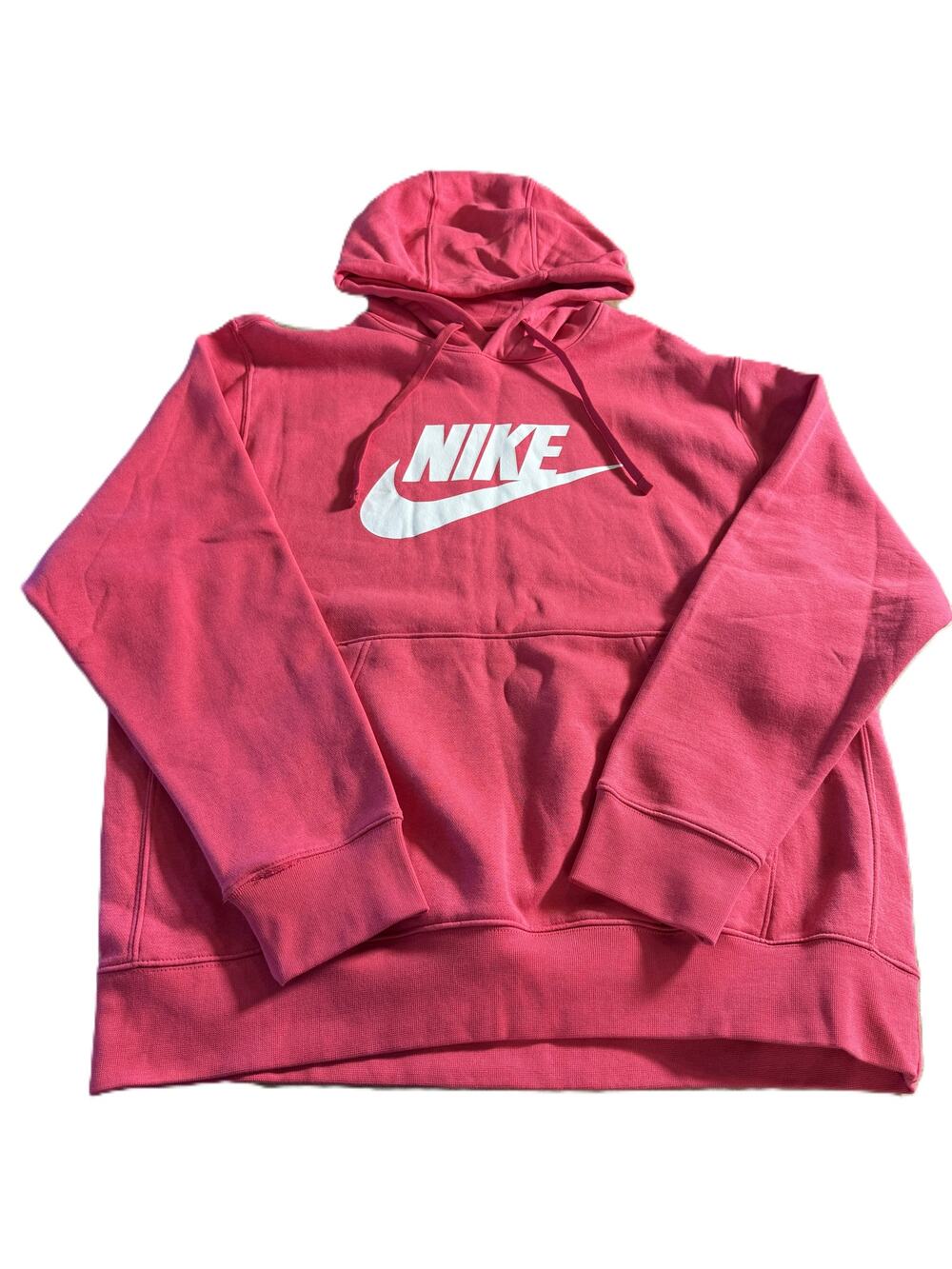 Nike Women’s Large Pink Fleece Pullover Hoodie White Futura Swoosh Logo